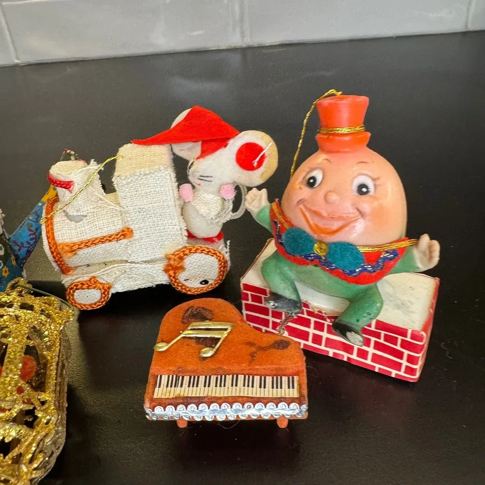 Vintage Christmas Ornament Lot Mixed 6pc Multicolor Humpty Dumpty Kitsch Retro